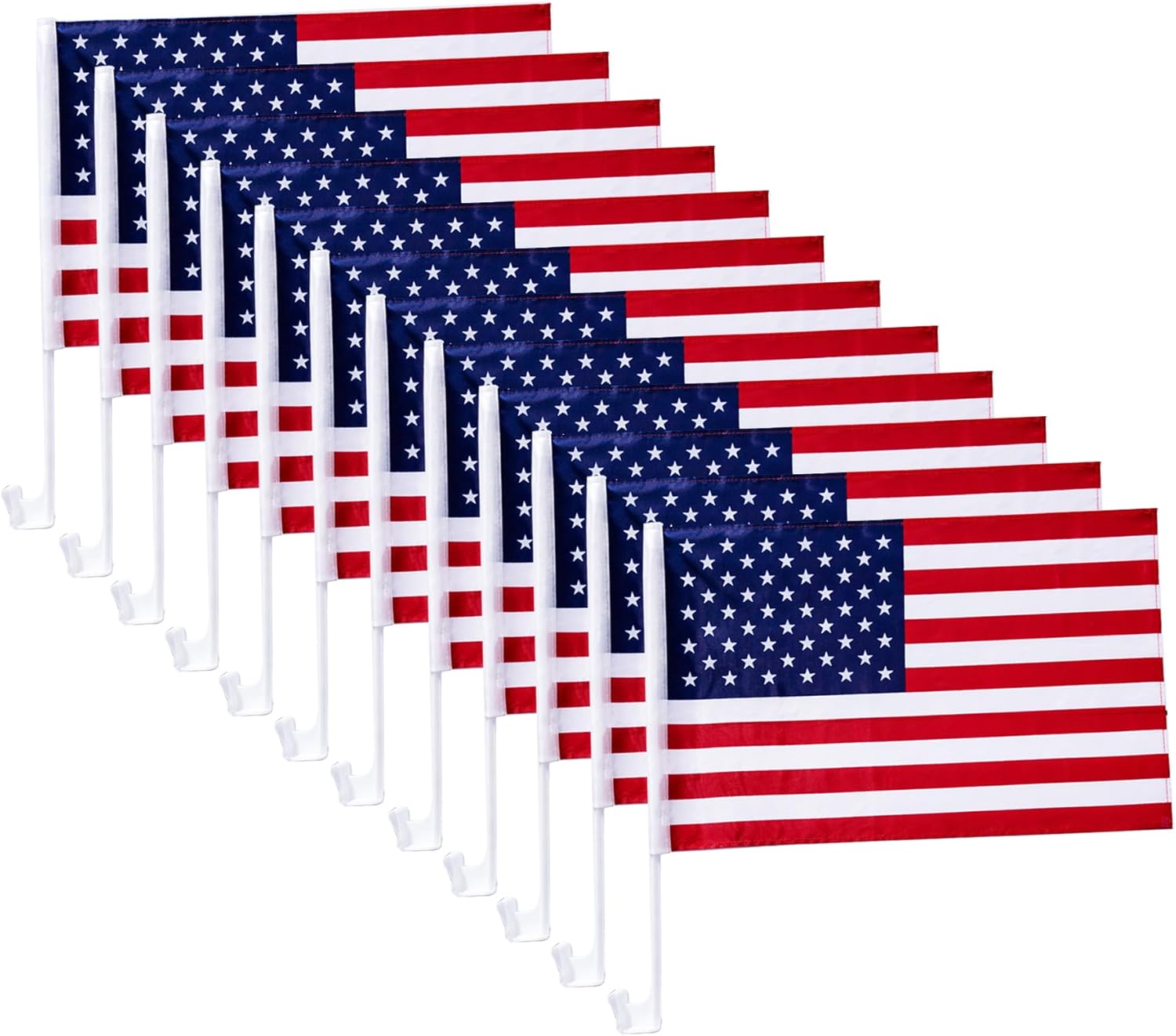 US American Car Flag Window Clip 17" x 12", Pack of 12/10 / 100