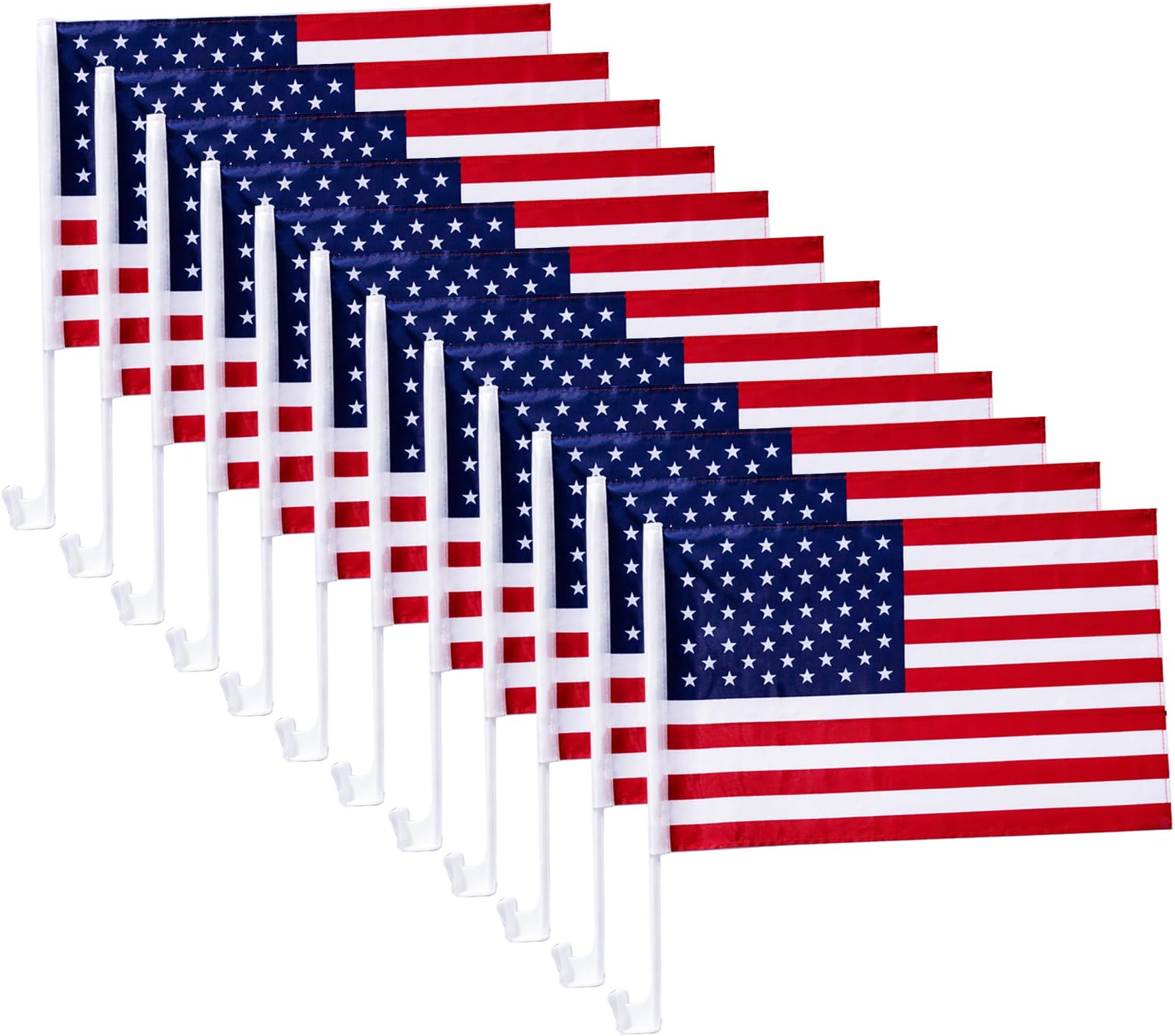 US American Patriotic Car Window Clip USA Flag 17" x 12" (12 Counts)