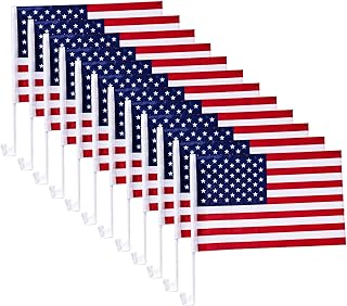 US American Patriotic Car Window Clip USA Flag 17" x 12" (12 Counts)