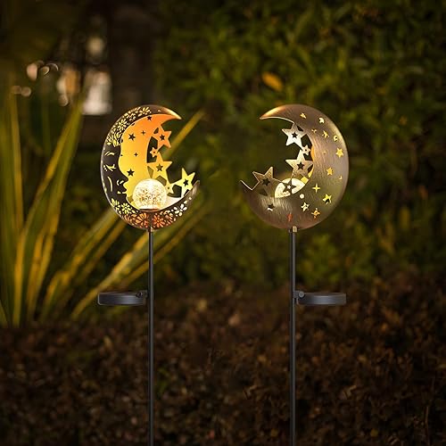 Miniatura 4 de Luces solares de luna para jardín al aire libre, farol solar decorativo con luz cálida, impermeable, decoración de exteriores de metal para patio,