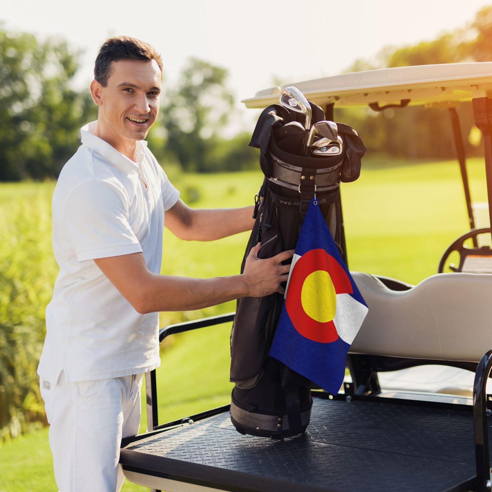 FCYDMN Colorado Flag Golf Towel 24×16 Inches Quick Dry Funny Golf Towel with Carabiner Clip Absorbent Microfiber Waffle