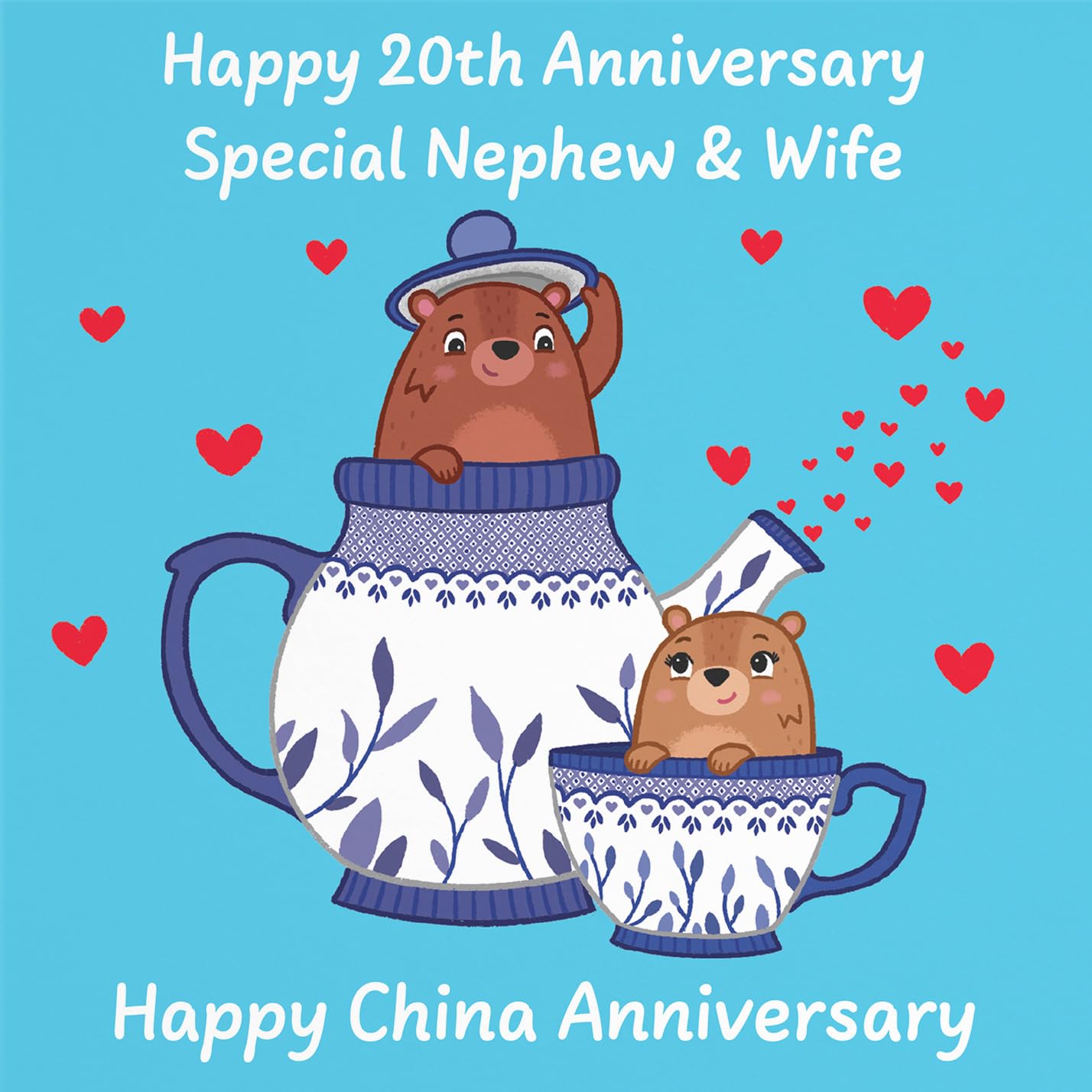 Hunts England - Nephew And Wife 20th Anniversary Card - China Anniversary - 20 Years - Cute Fun Bears Card - Love Story Collection - Image 2