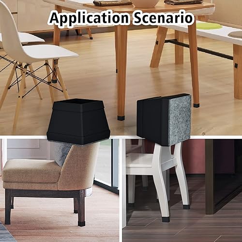 Miniatura 7 de 16 protectores cuadrados para patas de silla para suelos de madera, almohadillas de silicona para muebles de fieltro antideslizantes, fundas de