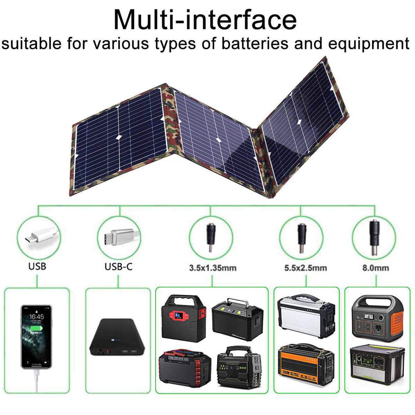 Pannello solare pieghevole, caricatore solare portatile da 18 V con doppie porte di uscita 5V/2A per uso esterno