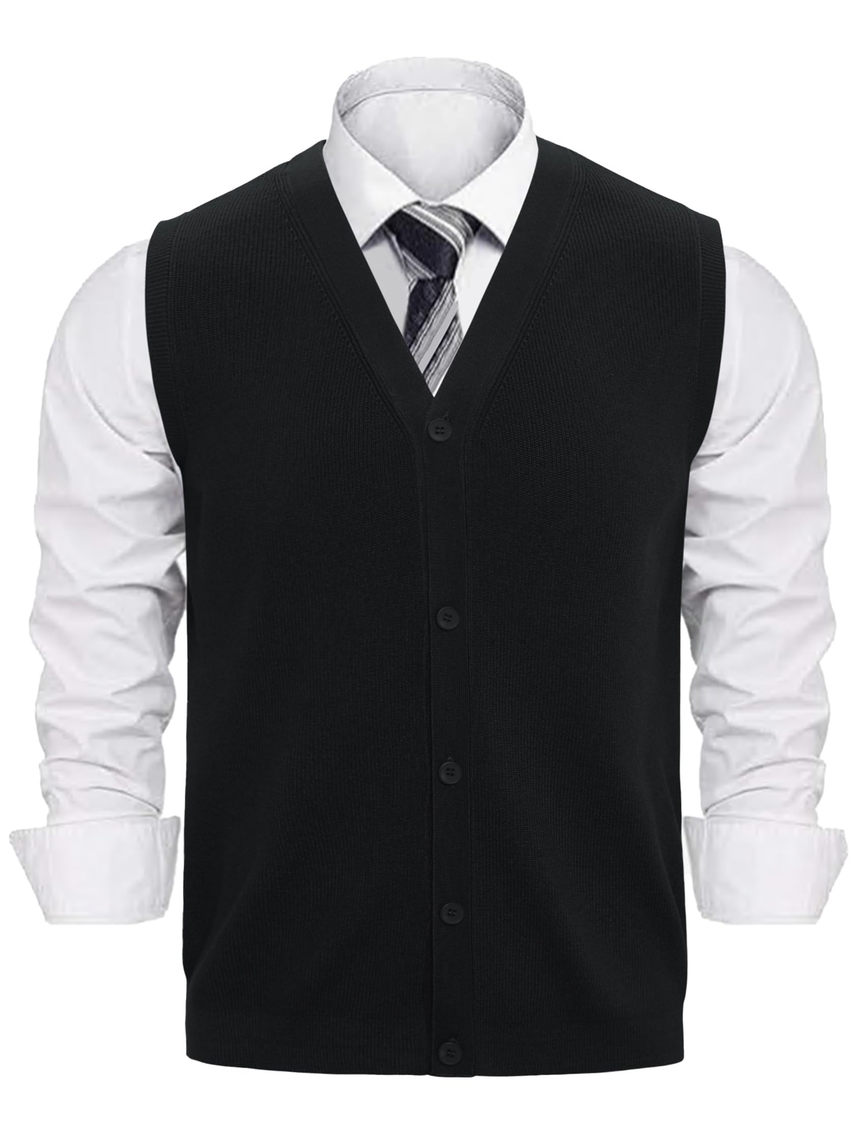 Sykooria Gilet Cardigan Homme sans Manches à Col en V Pull Tricoté Débardeur Léger et Élégant avec Boutons S-XXL
