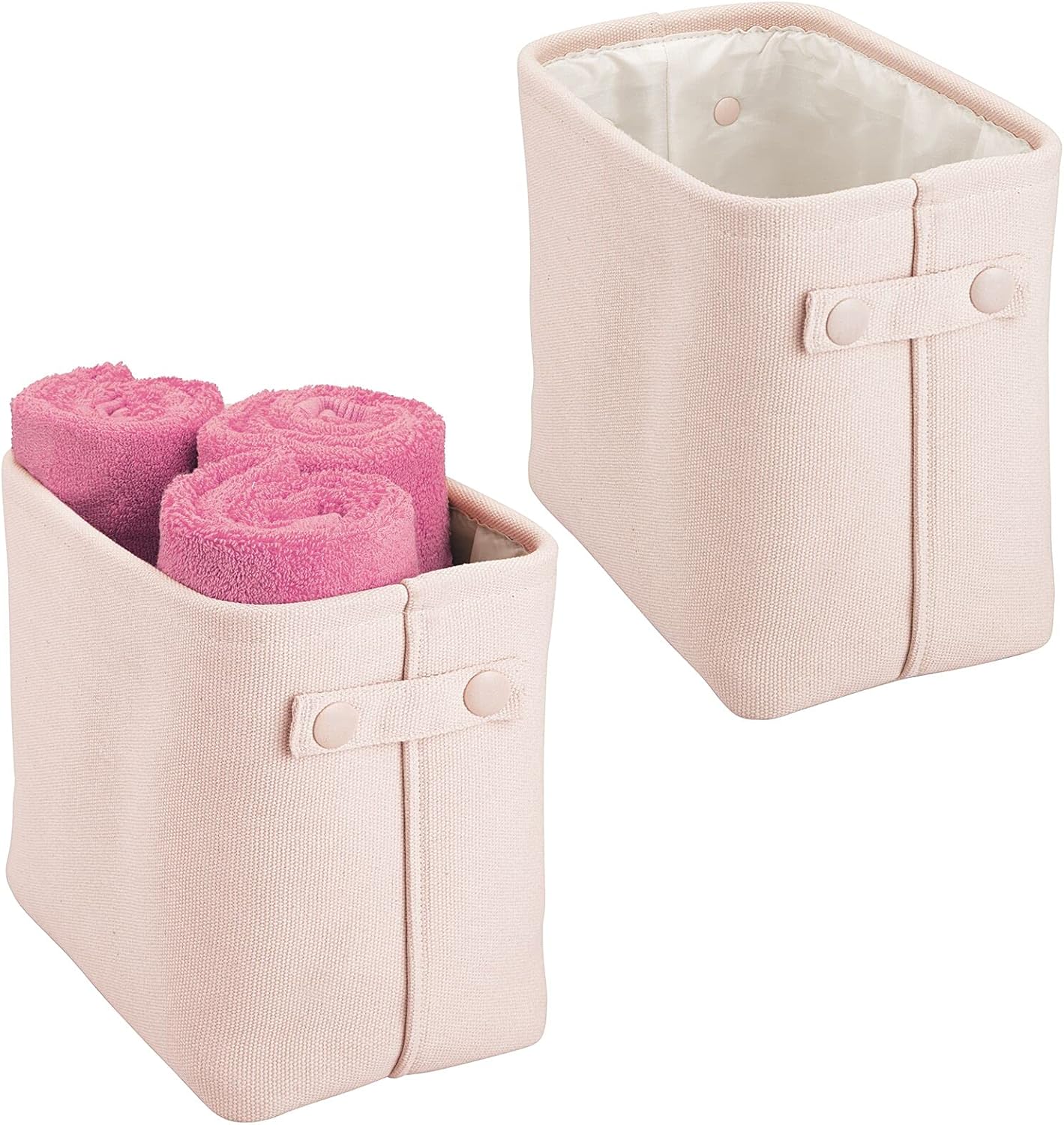 mDesign Soft Cotton Fabric Closet Storage Organizer Bin Basket Storage Organizer for Bathroom - Attached Handles - Use on Vanity, Cabinet, Shelf, Countertop, Tall, 2 Pack - Pink/Blush : Home & Kitchen