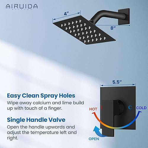 Vista 91 de Airuida Shower Faucet Set Bathroom Rain Shower System SUS304 Stainless Steel Single Handle With Male Threads Rough-in Valve Shower Trim Kit 10 Inch