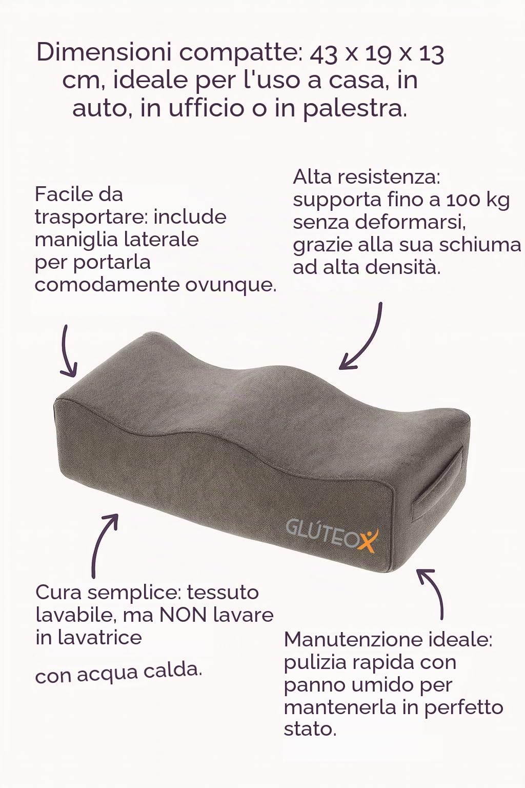 Cuscino per glutei – Cuscino ergonomico per silhouette definita e posizione BBL – Ideale per esercizi, yoga e pilates – Comfort e stile a casa, ufficio o auto – Made in Spagna
