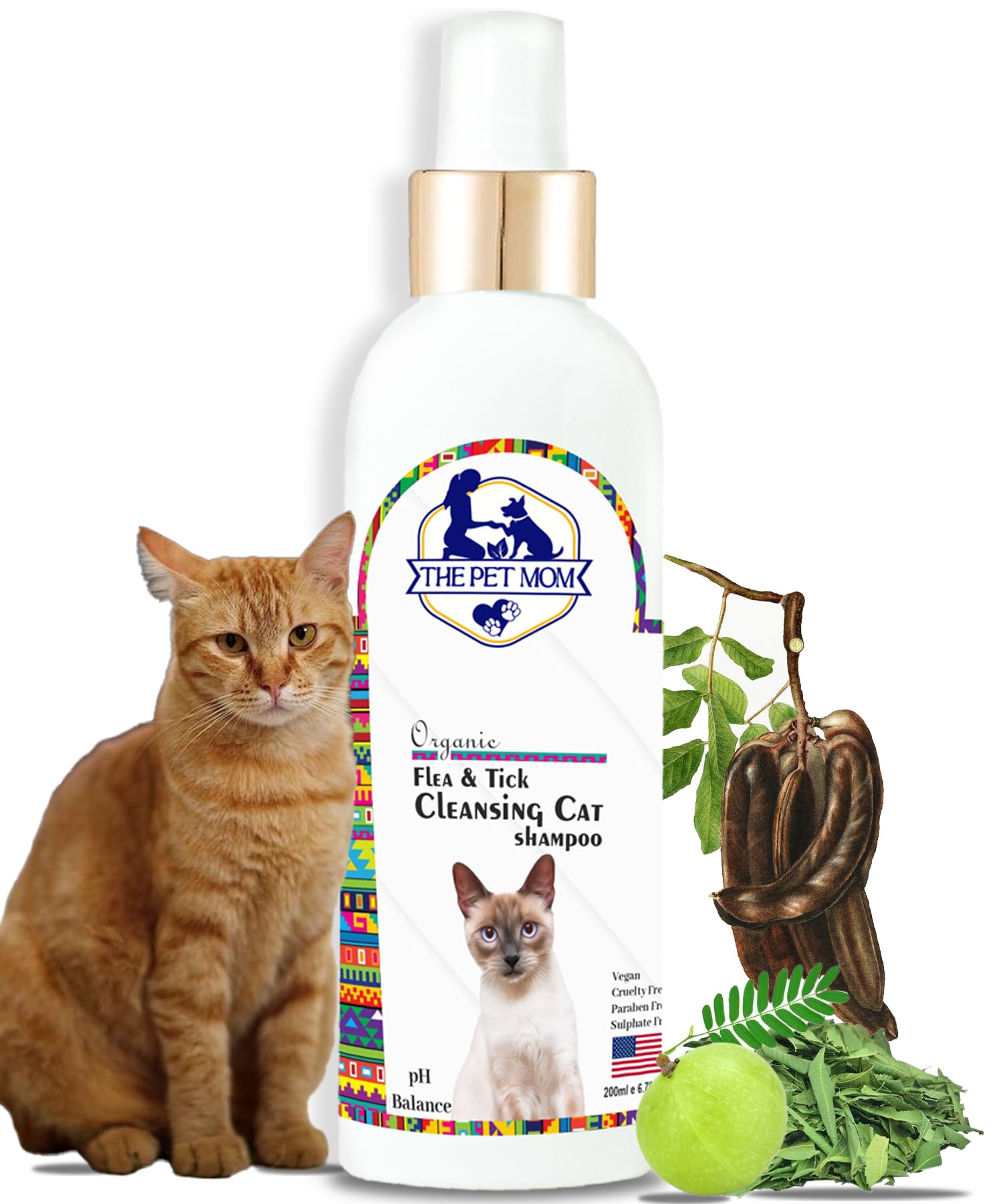 Organic Flea & Tick Cleansing Cat Shampoo for Ticks, Lice, Fleas | Soft & Conditioned Coat No Rinse Anti-Itching – Cat Tick Shampoo for All Cat Kitten Breed 200Ml