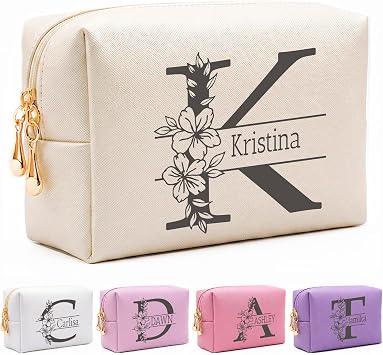 Sparklove Personalized Makeup Bag for Women Teen Girl, Custom Cosmetic Toiletry Bags with Name & Birth Flower, Mothers Day Gifts Bridesmaid Proposal Gifts for Wedding Birthday Party