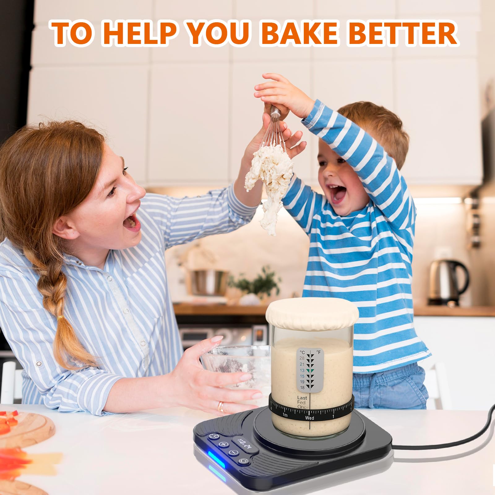 Calentador de fermentación de masa madre, control preciso del termostato a 1 °F (70 – 100 °F), calentador de masa madre con temporizador de 24 horas y USB, perfecto para hornear en casa y fermentación