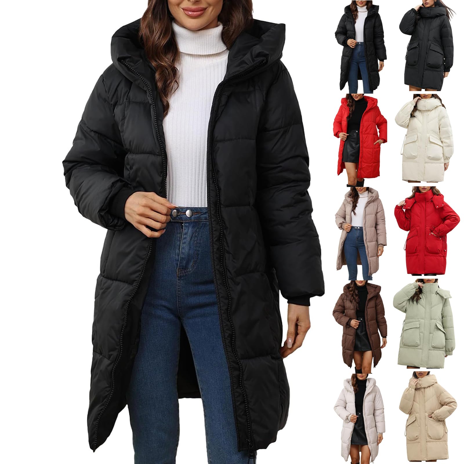 Generisch Winterjacke Damen Warm Lang Steppmantel Winter Mantel Steppjacke Parka Verdickene Funktionsjacke Mit Kapuze Outdoorjacke Wintermantel Übergangsjacke Elegante Für Damen