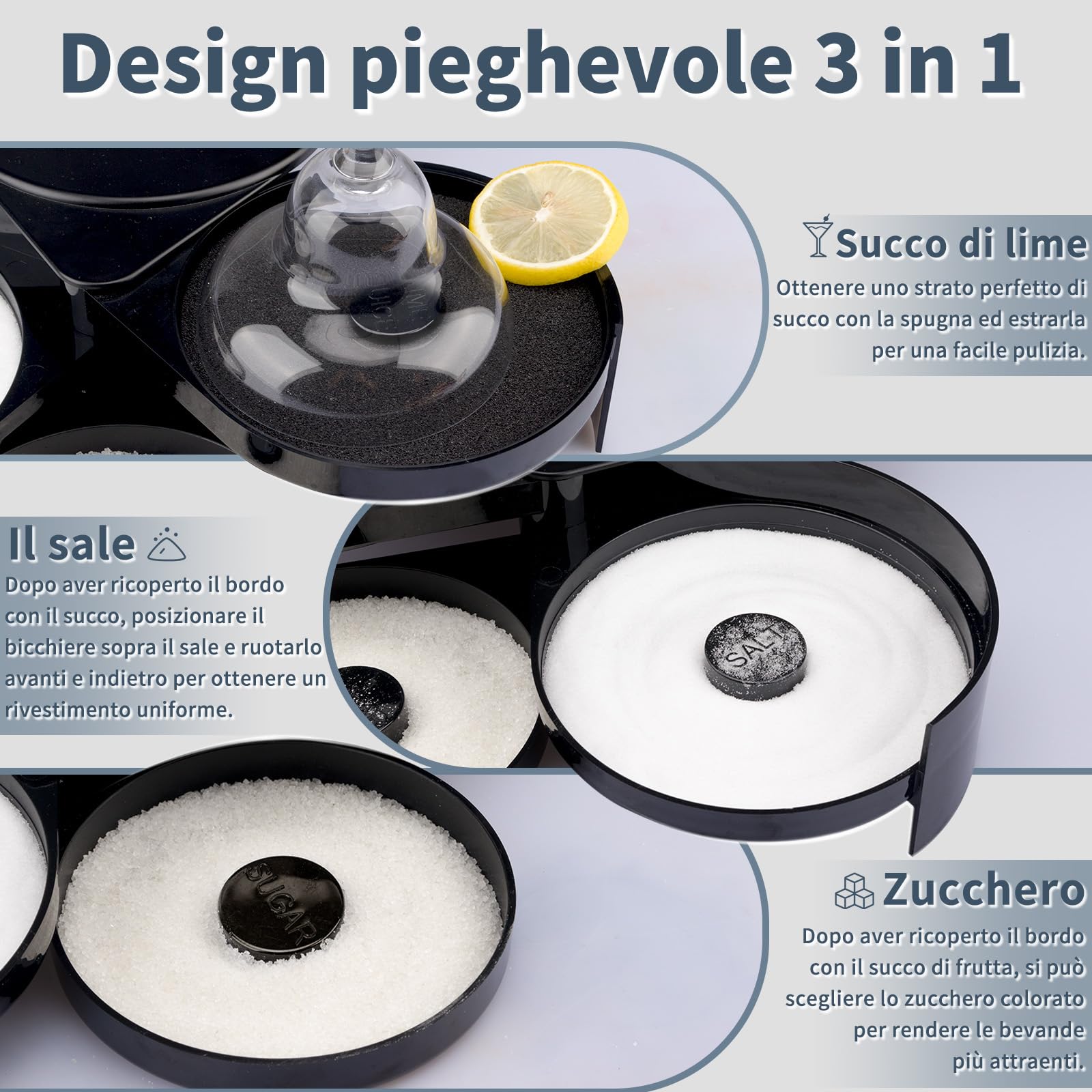 TonJin 1 Confezione da 3 Livelli Bar Rimmer in Vetro Scatola di Plastica Nera Rimmer per Zucchero e Sale con Spugna per Strumento da Barista da Cocktail,Bar Glass Rimmer for Margarita