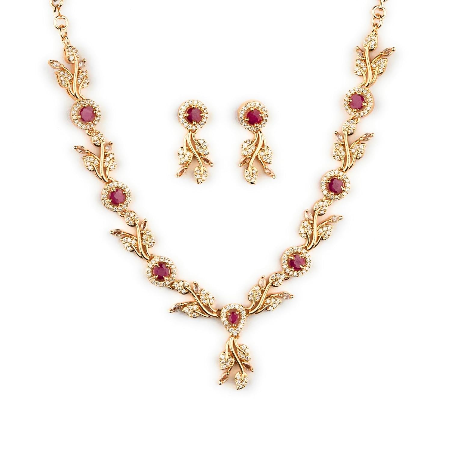 Sasitrends American Diamond Micro Gold Plated Necklace Set For Women