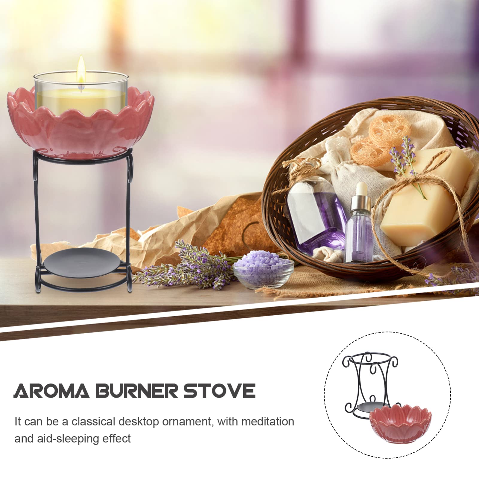 kominek aromaterapeutyczny, Kominek do olejków Lotus Podgrzewacz wosku Ceramiczny świecznik typu tealight zapachowy Delikatny podgrzewacz świec Dyfuzor(Roze)