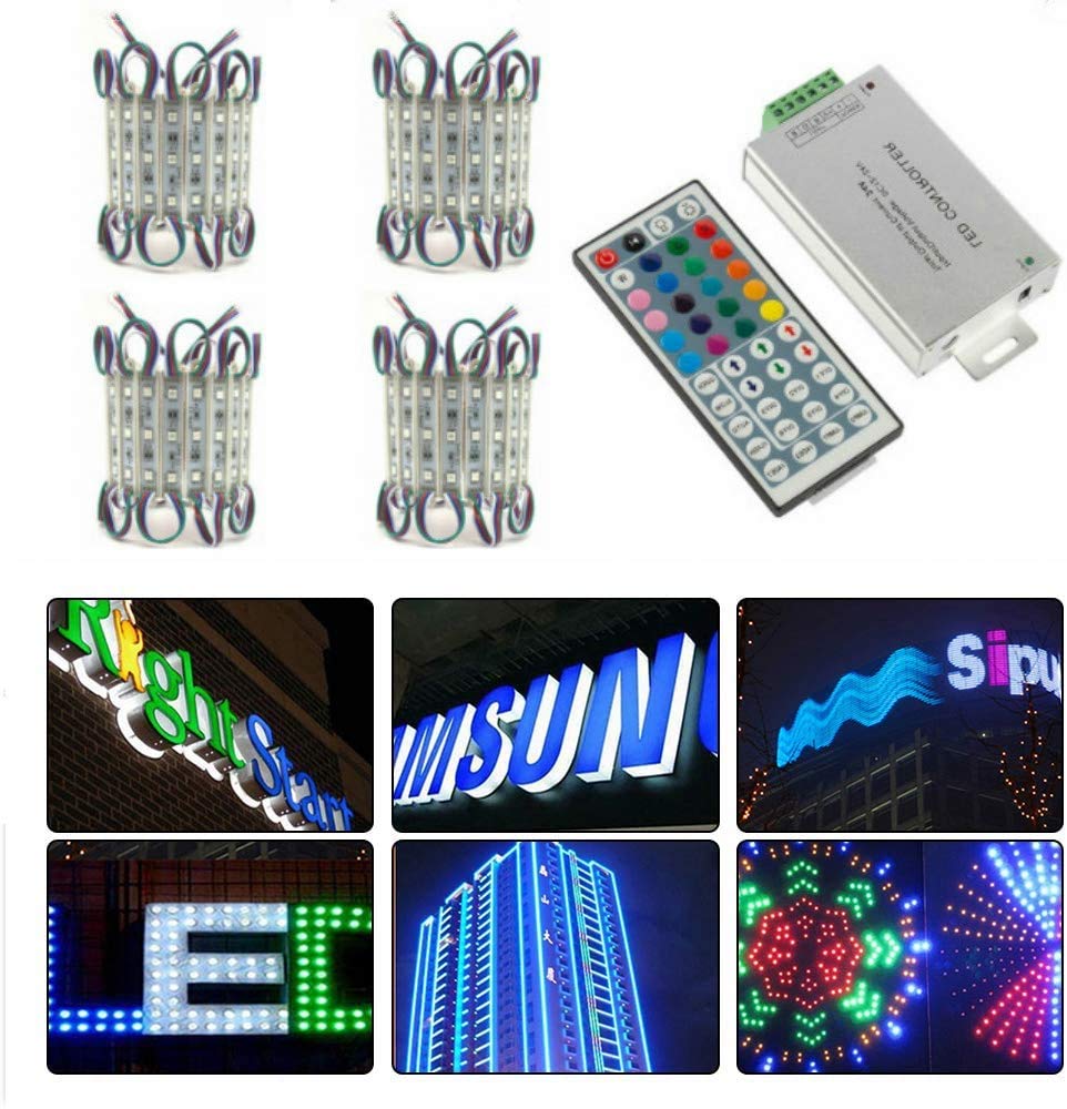 VIPMOON 80Pcs 3 LED RGB Module Lights DC 12V SMD 5050 Waterproof IP65 LED Storefront Lights with Tape Adhesive Backside