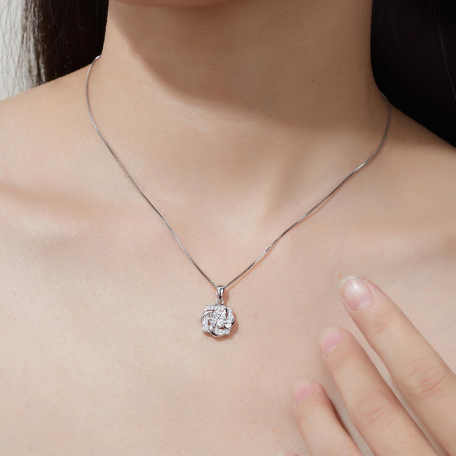 Collana per Donne-Collana con Moissanite, Pendente a Ventaglio-con Certificato, Argento 925, Taglio a Plasma, Catenina Estensibile di 45cm, Adeguata per: Festa/Vita Quotidiana/Matrimonio/Compleanno