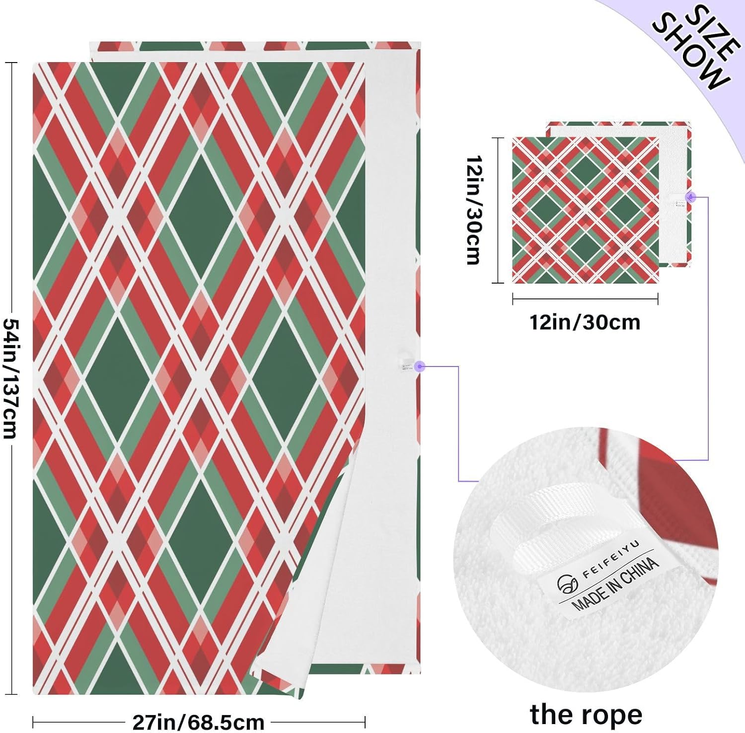 Hand Towels Premium Soft and Highly Absorbent Christmas Diagonal Lines 2 Pcs Towels for Bathroom Set 100% Cotton Decorative Face Towels