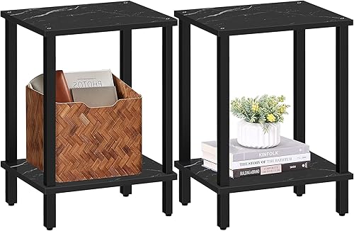 Miniatura 65 de TUTOTAK TB01BK035 - Mesa auxiliar, mesita de noche con estante de almacenamiento de 2 niveles, para espacios pequeños, 2 unidades Negro,Marrón,Gris