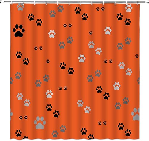 Miniatura 5 de Cortina de ducha con estampado de patas, lindo gato, perro, mascota, pata de mascota, juego de decoración de baño con ganchos