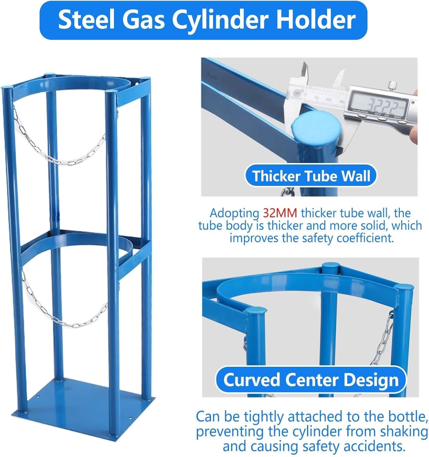Genérico Soporte para bombonas de Gas de Alta Resistencia con Cadena de Seguridad, Estante de Acero Reforzado para Almacenamiento de bombonas de Gas propano y CO2 (Ø18 cm/45 x 20 x 60 cm)