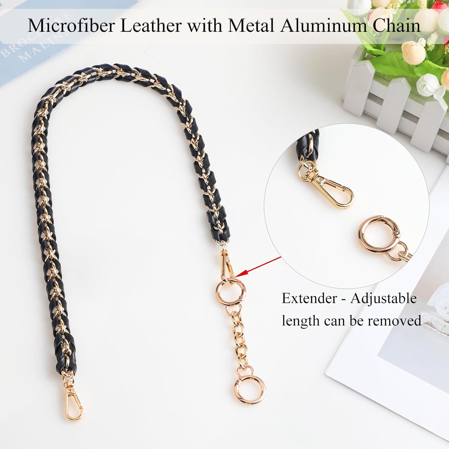 BEAULEGAN Purse Chain Handles - Short Strap Microfiber Leather - Replacement for Handbag or Shoulder Bag Set of 2, 23.6 Inch Long(Gunmetal) - Image 4