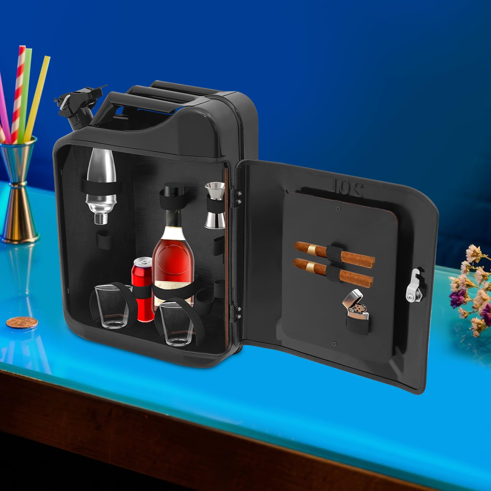 Kanister Bar 20L Tragbarer Abschließbare Mini Bar Metall Mobile Bar Benzinkanister Design Geschenke für Männer, 36 x 17 x 47 cm