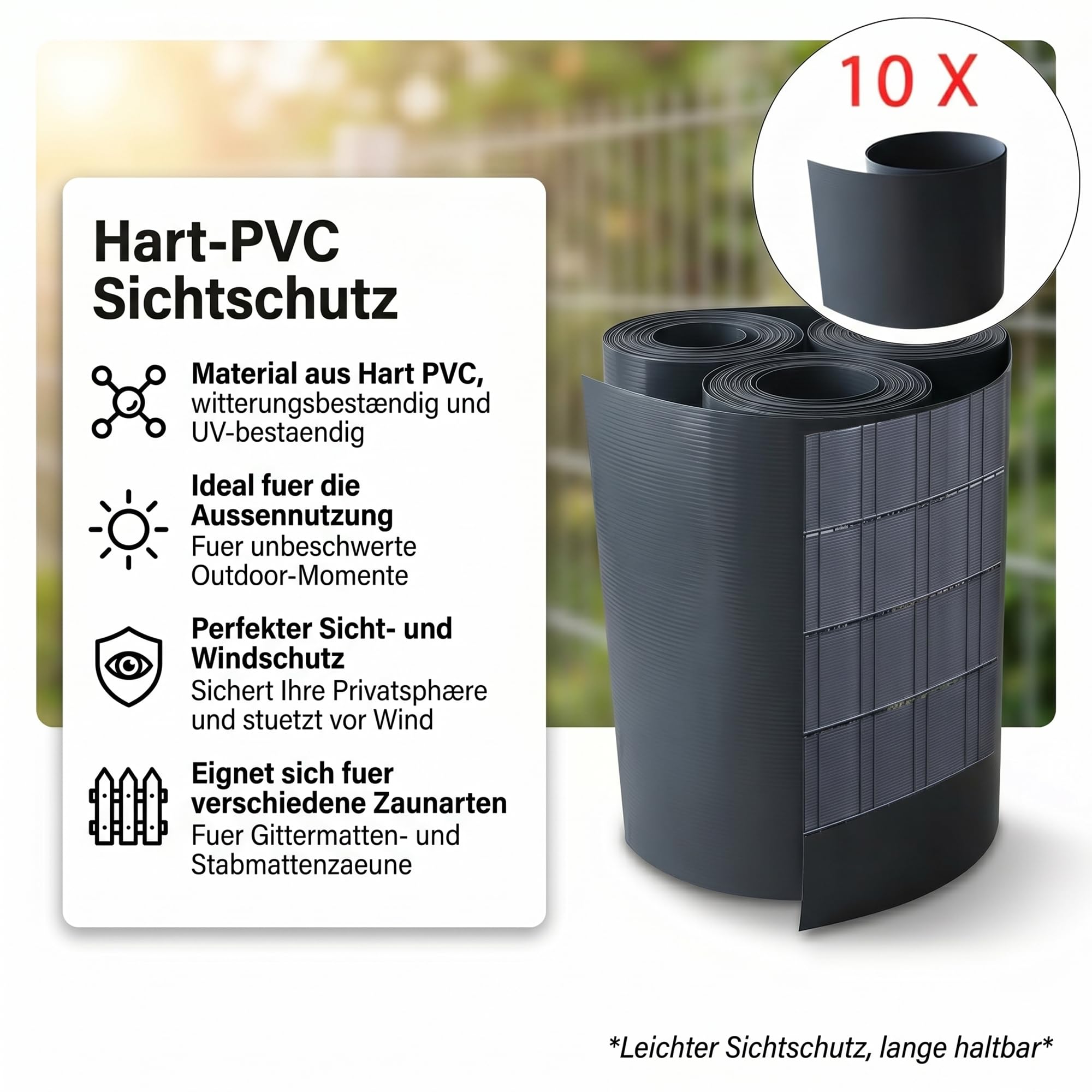Mucola Sichtschutzstreifen Hart-PVC Doppelstabmatten 10er Set 25m Anthrazit