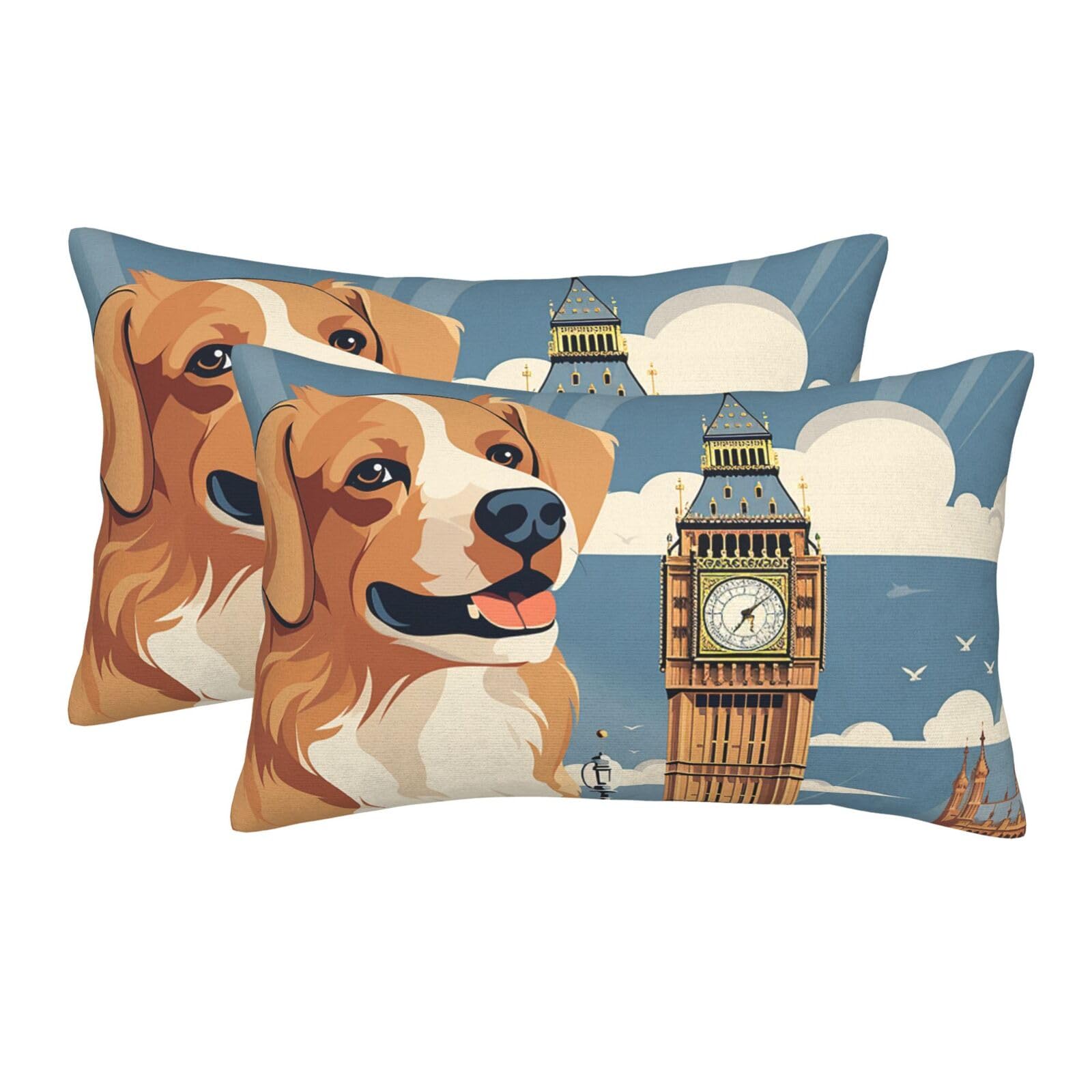 2 Pack Standard Size Pillow Cases for Hair and Skin Soft Breathable Pillow Case Covers with Hidden Zipper Cute Dog Sitting Pillowcase 20"x30" Pillow Cover for Sleeping Gift