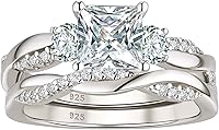 Wuziwen Princess Cut CZ Sterling Silver Infinity Bridal Ring Set - Wedding Engagement Rings for Women