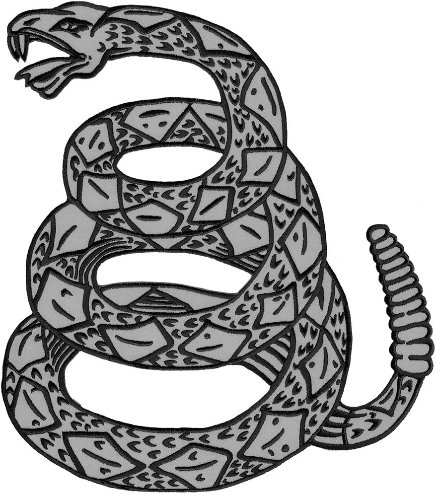 VEGASBEEยฎ Snake Big Rattlesnake of Gadsden Flag Dont Tread On Me - Embroidered Iron-on Patch for Jacket Vest XL Extra Large Size 12" x 10.5" USA (Gray-Black)