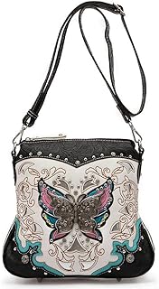 shoulder bag Western Style Butterfly Tooled Leather Women Purse Cross Body Handbag Concealed Carry Single