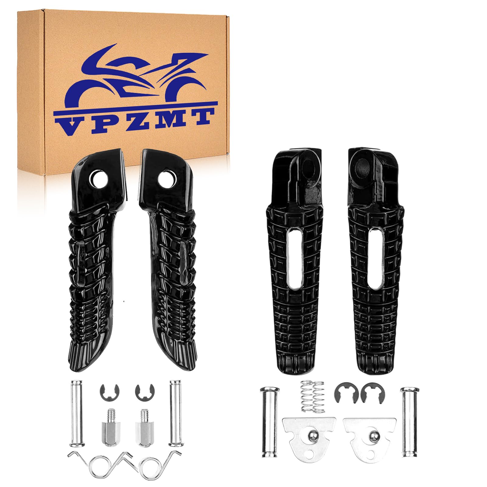 VPZMT Motorcycle Front Rear Foot Pegs Footrests Pedal for Suzuki GSXR GSX-R 600/GSXR750/GSXR1000 2005-2020 ((Front+Rear)-Black)