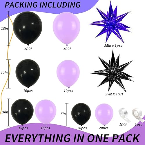 Miniatura 2 de Kit de arco de guirnalda de globos negros y morados, morado oscuro, negro con 2 globos de papel de aluminio de estrella, globos de látex negros y