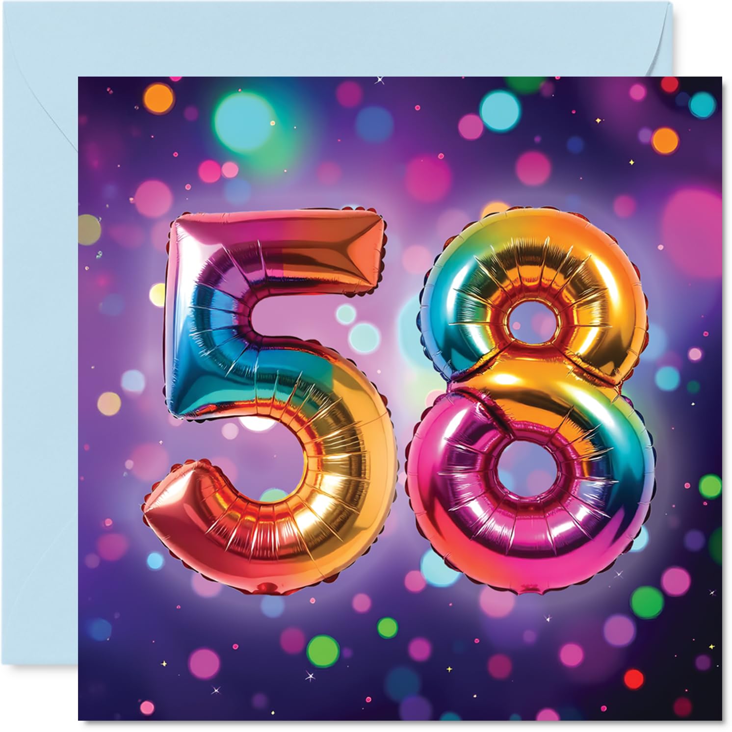 58th Birthday Cards for Men Women - Rainbow Foil Balloon - Happy Birthday Card for 58 Year Old Man Woman Colleague Nanny Uncle Son, 145mm Bday Greeting Cards