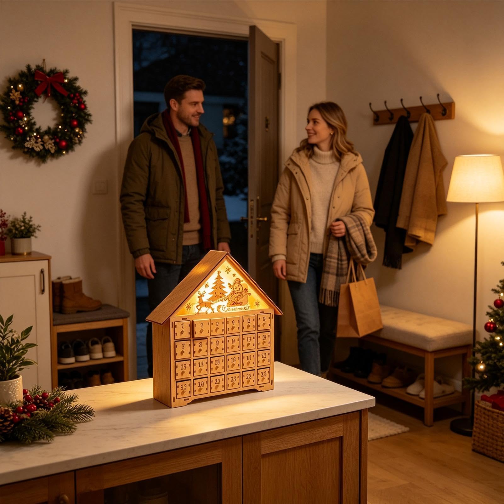 Calendrier de l'Avent Compte à Rebours Décor de Bureau en Forme de Maison