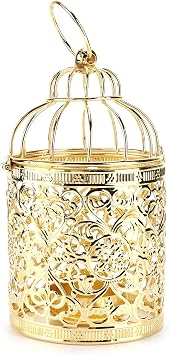 Bird Cage Candle Holder, Elegant Hanging Gold Metal Lantern Tealight Centerpiece for Table Wedding Party Home Decor