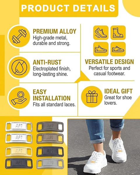 5 Paare Metal Tag,Metall Schnürsenkel Schnalle,Elastische Schuh Tag Schuhschmuck,Fashion Sneaker Schuh Charms,DIY Sneaker Kits,Metall Air Force 1 Schnürsenkel für Wanderschuhe - 3