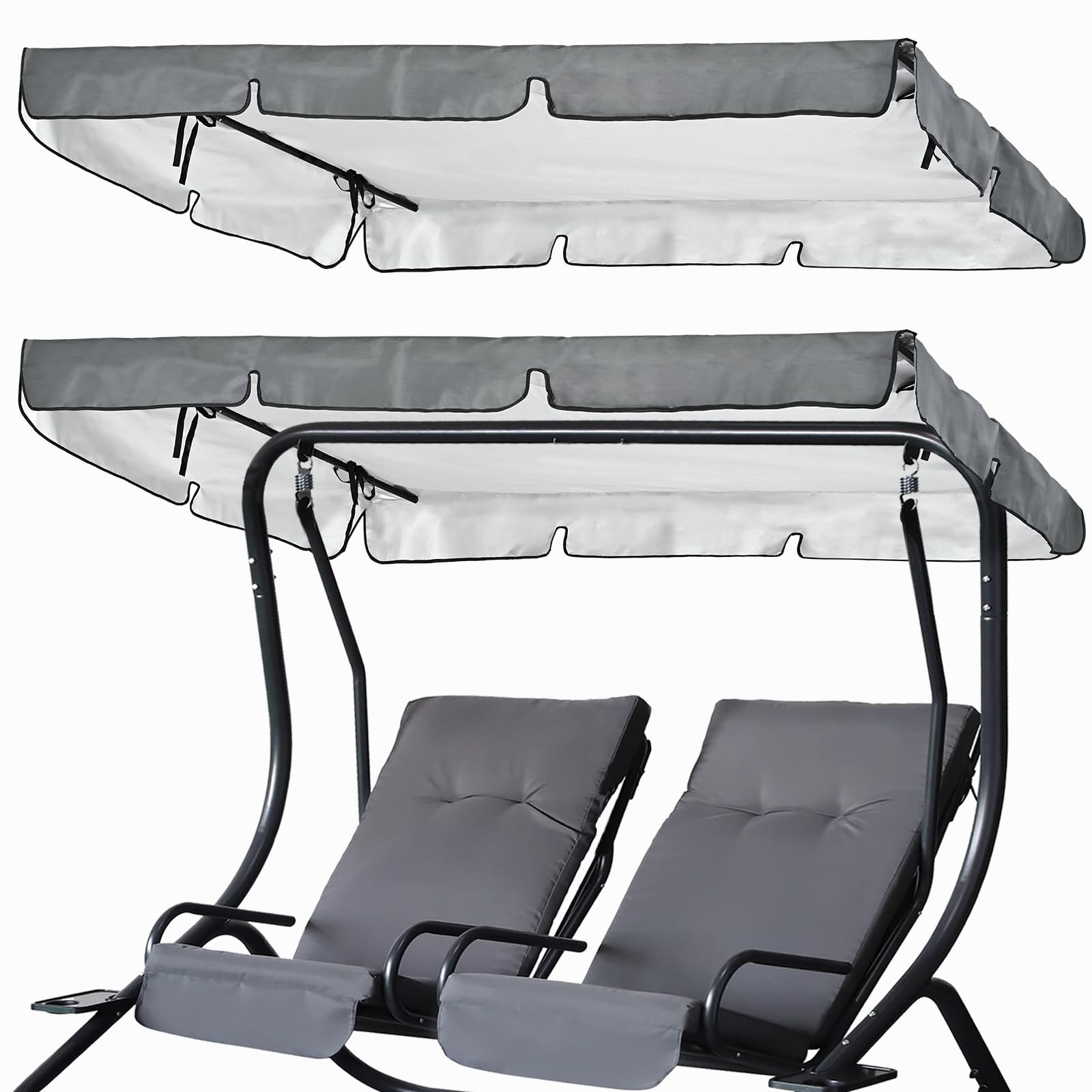 Alishomtll Columpio de jardín de 210 x 145 cm, 420D Oxford universal, toldo de 3 plazas, resistente al agua, techo para columpio de jardín, protección UV, color gris