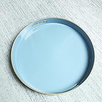 Vista 4 de Spsyrine - Bandeja decorativa redonda azul de 13 pulgadas, bandeja de mesa de servir de plástico con asas para desayuno, otomana, mesa de café