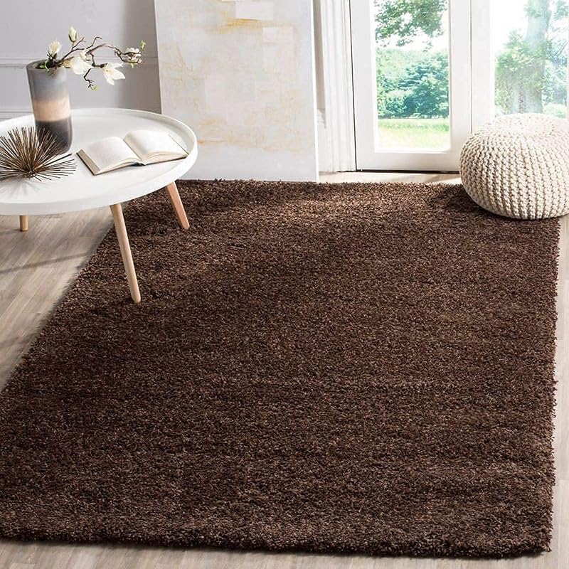 Modern Polyester Anti Slip Shaggy Fluffy Fur Rug and Carpet for Living Room, Bedroom, Hall, Area Rug Shaggy- (Solid-Brown,2X4 FEET)