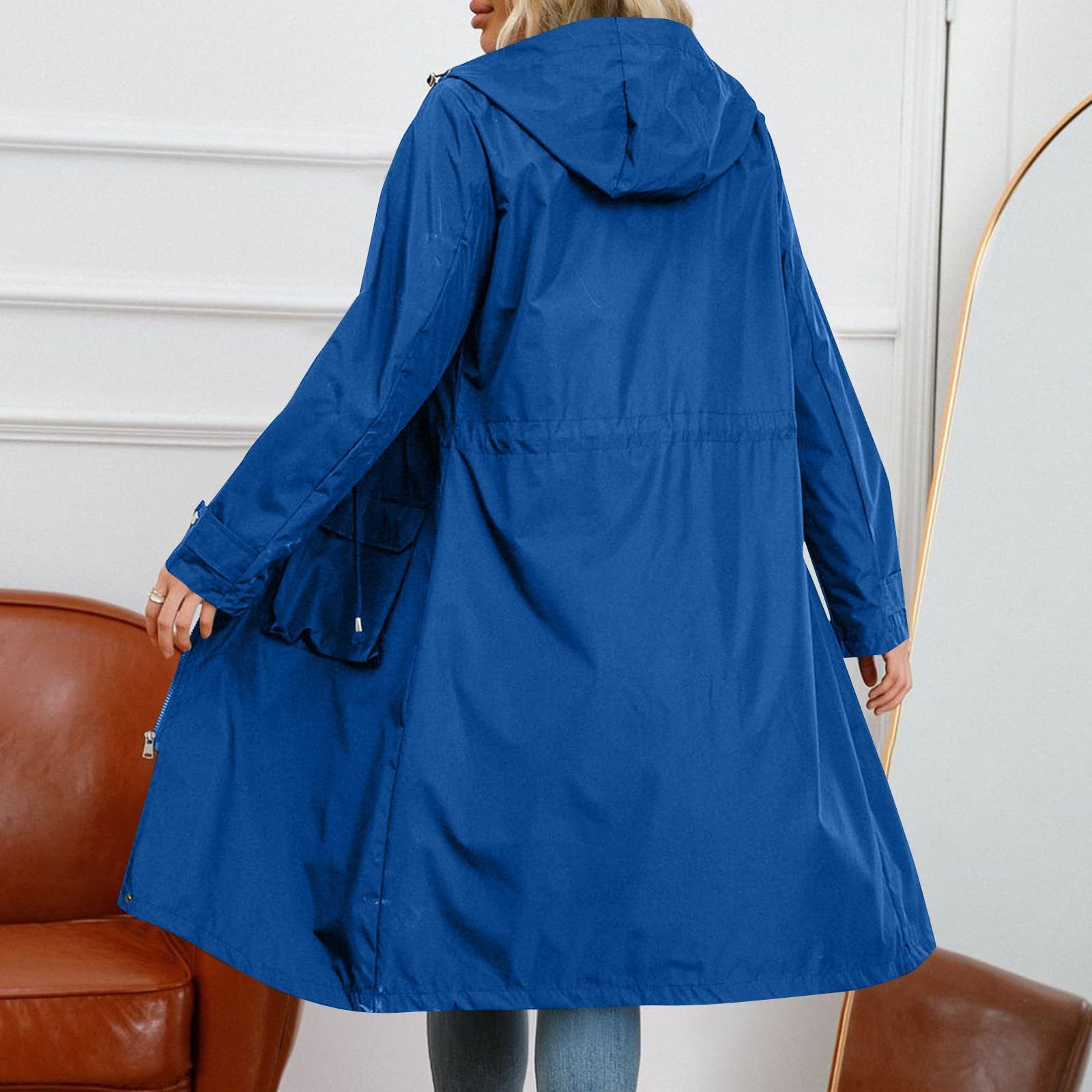 FUPODD Regenjacke Damen Lang Wasserdicht Regenmantel Mit Kapuze Übergangsjacke Winddicht Trenchcoat Outdoor Mantel Atmungsaktiv Windbreaker Jacke Für Frauen Leichte Regenparka Wandern Funktionsjacke