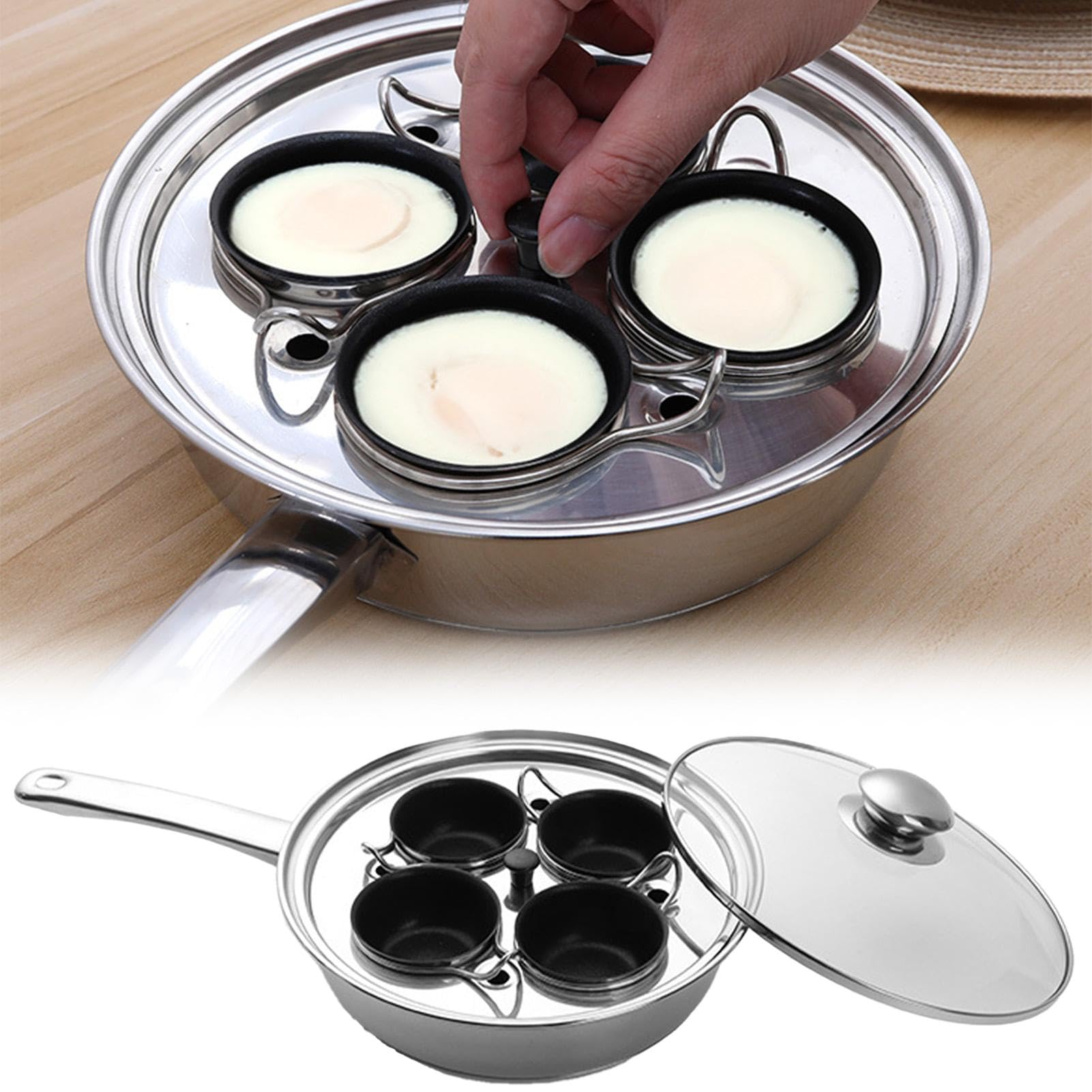 Cuociuova antiaderente per tazze, vapore multifunzione per alimenti per bambini, per 4 tazze, padella per uova 2 in 1 per colazione, brunch, pranzo, cena | bambini, per 4 tazze, padella per uova 2 in 1 per colazione, brunch, pranzo, cena