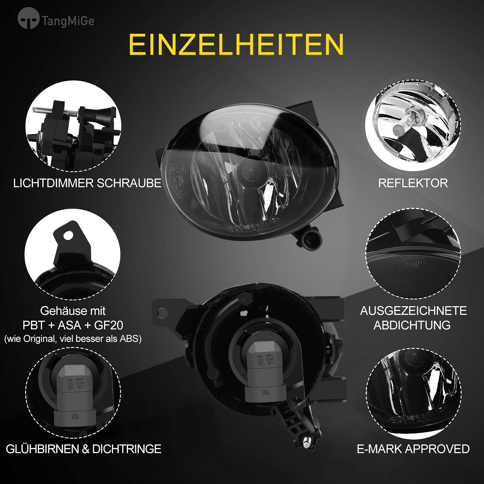 TangMiGe Światła Przeciwmgielne kompatybilny z Volkswagen VW Tiguan Beetle Caddy 3 III Eos Golf 6 VI/Cabriolet/Plus Jetta 4 IV Touran Up, SEAT Alhambra 710 (1 Para Czarny)