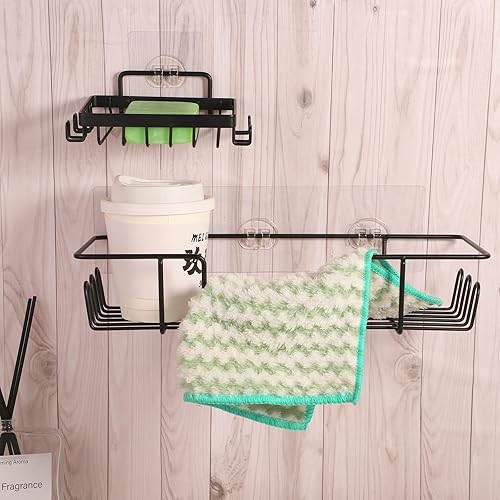 Miniatura 6 de Paquete de 14 ganchos adhesivos de repuesto para regadera, ganchos de pared adhesivos fuertes, sin taladrar para duchas y estantes de cocina