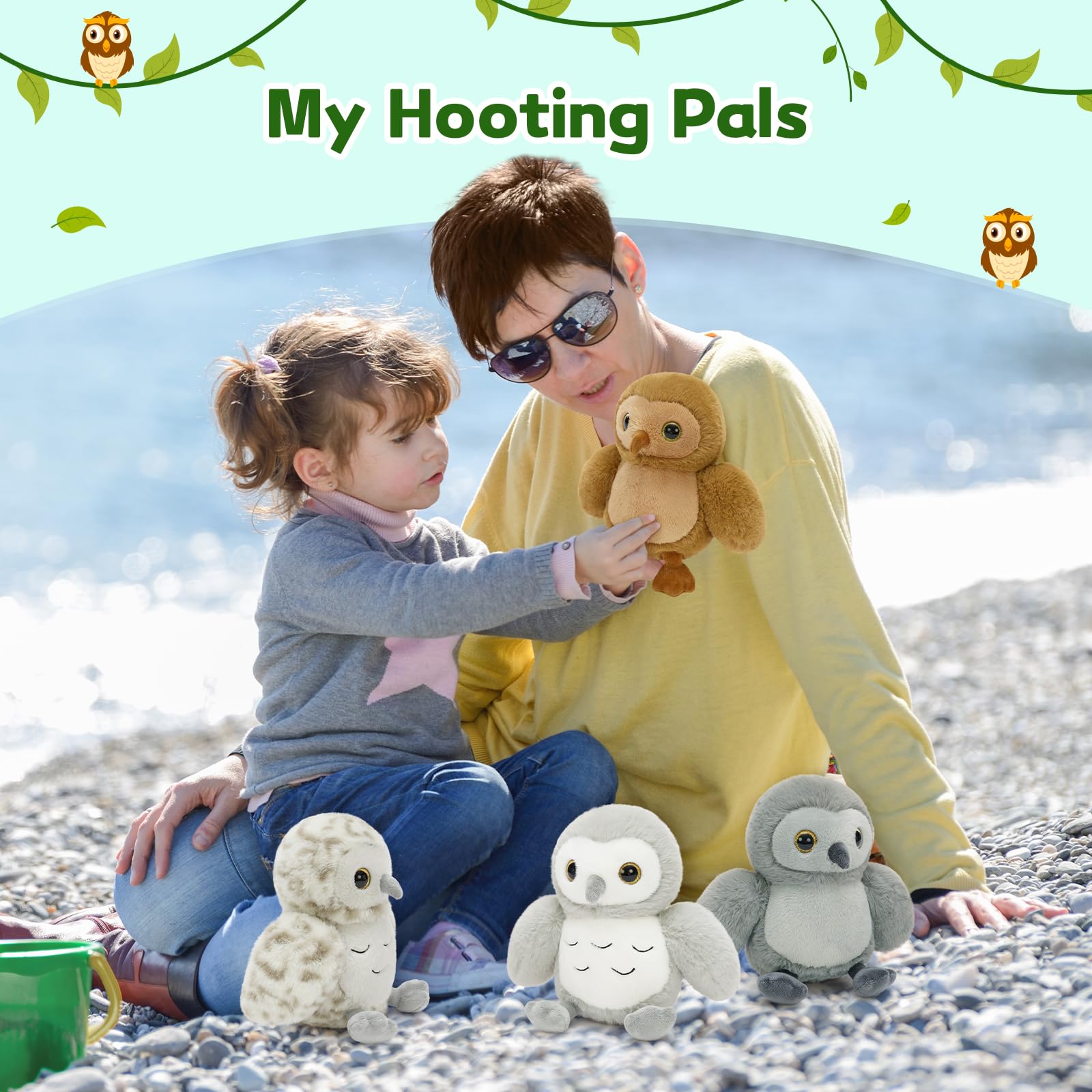 MorisMos 4 stücke süß Eule Kuscheltier Set, 20cm hoch weich Eule plüschtier stofftier Puppe Spielzeug owl, Geburtstag Weihnachten Geschenk Kinder Baby