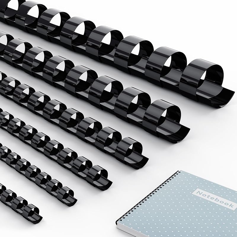 150 Pack Multi-Size 19-Ring Comb Binding Spines for LTR, 1/4", 5/16", 3/8", 1/2", 5/8", 3/4", Pack of 150 Black
