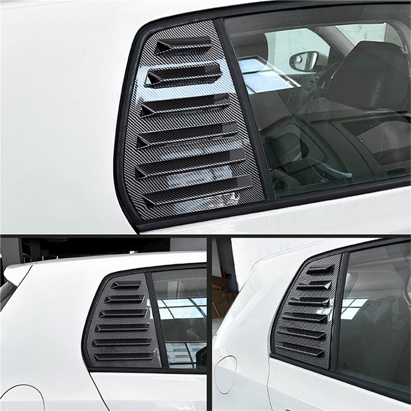 Pasuje do VW Golf 5 6 7 8 MK5 MK7 MK8, tylne trójkątne żaluzje samochodowe, osłony żaluzji, naklejki ochronne, plastik ABS, szklana żaluzja okienna(Fit Golf 7 GTI R Black)
