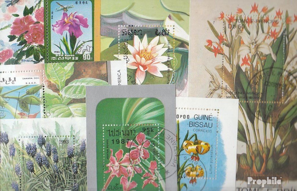 Prophila Collection Motivazioni 25 Diversi Fiori Blocchi (Francobolli per i Collezionisti) Piante/Funghi