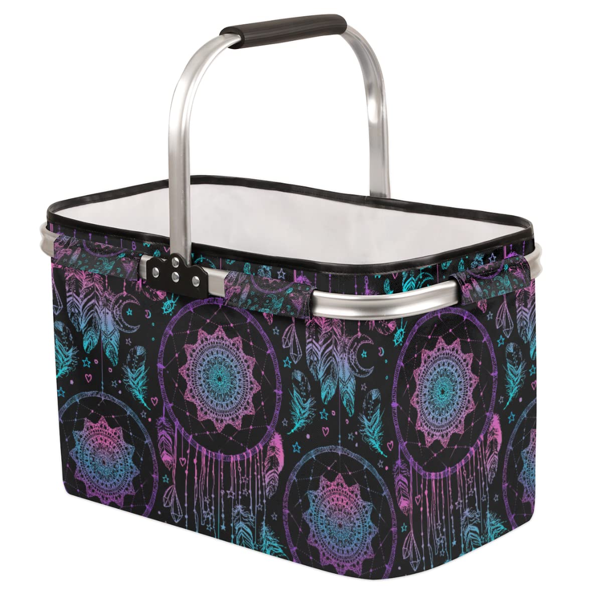 40L Large Collapsible Market Basket - Aluminum Frame | Poly Fabric | Convenient Fold Flat Design |Reusable Space-Saving Shopping Tote, Gift, Beach,